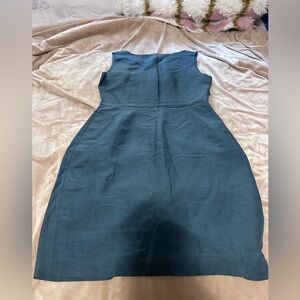 United Colors of Benetton Chic Teal Gray Sleeveless Linen Dress Size 40 4/6